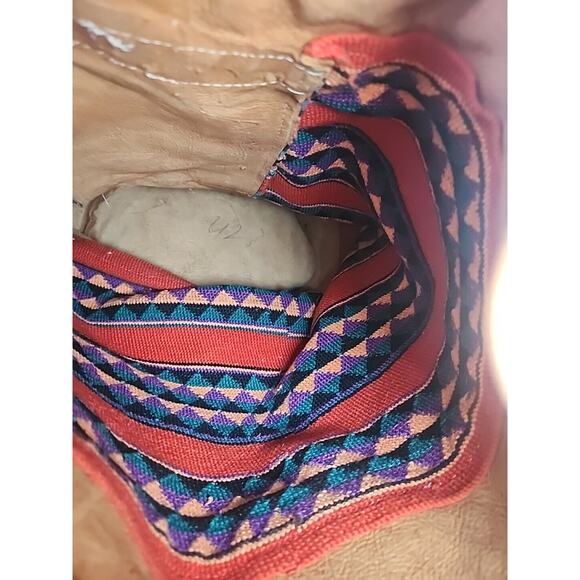 LARGE BACKPACK HAND WOVEN WOOL KILIM TOOLED LEATHER VTG SLING PURSE TOTE BAG main image 6